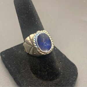 Antique Ring Handmade  Silver Signed India Lapis Lazuli Size 6